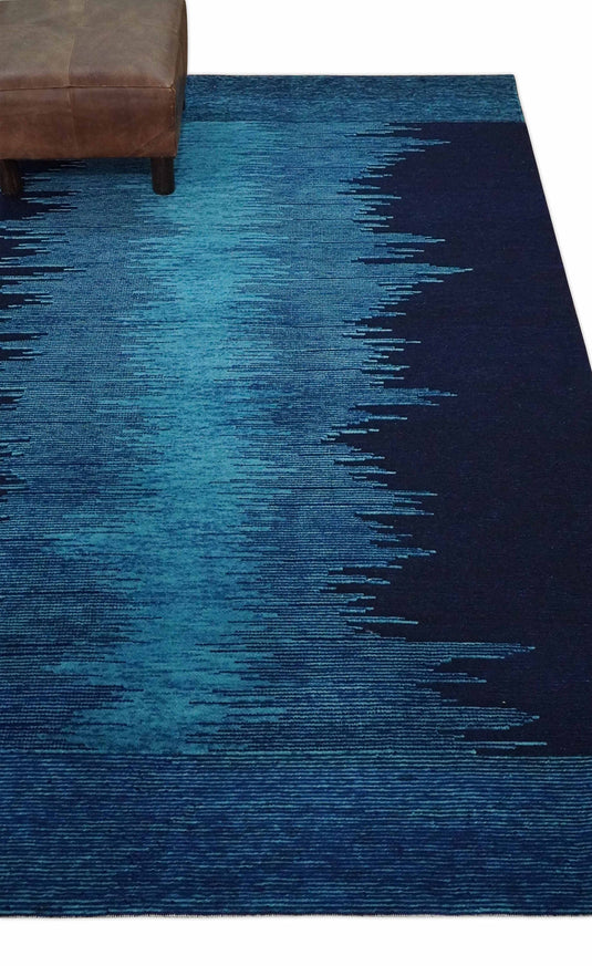 Hand Woven Ombre Blue Abstract Wool Southwestern Lori Gabbeh Rug, 5x7 | KNT37