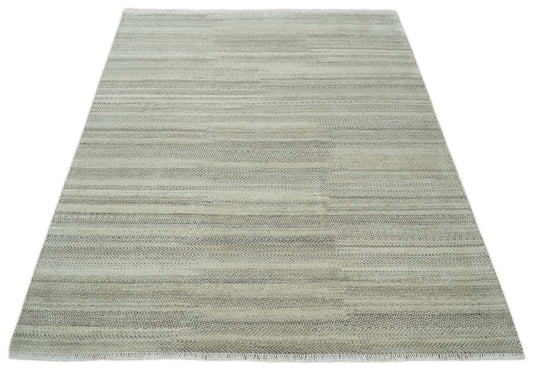 8x10 Hand Knotted Beige, Ivory and Charcoal Trellis Scandinavian Rug Made with Fine Wool |CP947810