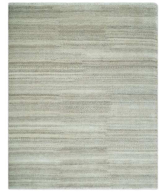 8x10 Hand Knotted Beige, Ivory and Charcoal Trellis Scandinavian Rug Made with Fine Wool |CP947810