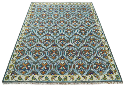 Antique Wool Charcoal, Blue and Ivory Hand Knotted 6x9, 8x10, 9x12 and 10x14 Vintage Persian Rug, Bedroom, Living Room Rug - CP948