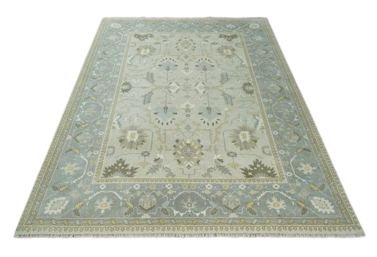 10x13 Large Oushak Ivory and Grey Traditional Persian Rug Made with Wool | Hand Knotted Vintage Rug, Living Room Rug |CP9511014