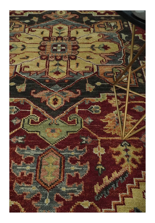 8x11 and 9x12 Traditional Colorful Hand Knotted Wool Rug Red, Gold and Grey Antique Wool Rug, Living Room, Bedroom Rug | CP952