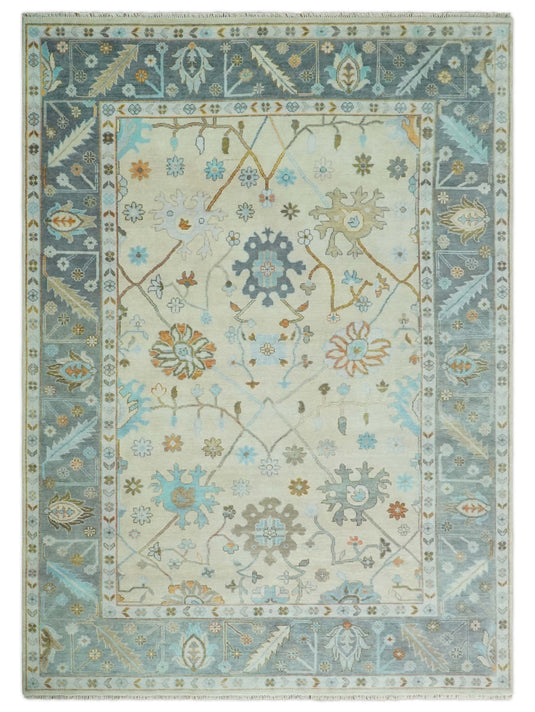 Traditional Hand Knotted 10x14 Ivory and Grey Antique Persian Serapi Wool Rug | CP9531014