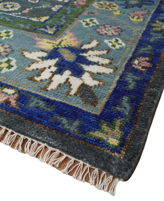 Antique Hand Knotted Green Moss and Blue Traditional Oushak Wool area rug |CP679