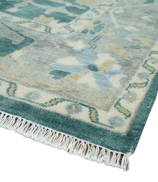 Teal and Gray, Vintage Hand Knotted, Antique Turkish Oushak 5x8, 6x9, 8x10, 9x12, 10x14, 12x15 Wool Rug, Living Room | CP1019