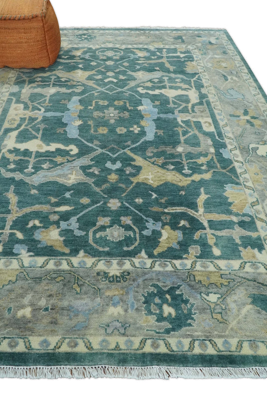 Teal and Gray, Vintage Hand Knotted, Antique Turkish Oushak 5x8, 6x9, 8x10, 9x12, 10x14, 12x15 Wool Rug, Living Room | CP1019