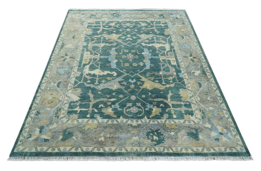 Teal and Gray, Vintage Hand Knotted, Antique Turkish Oushak 5x8, 6x9, 8x10, 9x12, 10x14, 12x15 Wool Rug, Living Room | CP1019