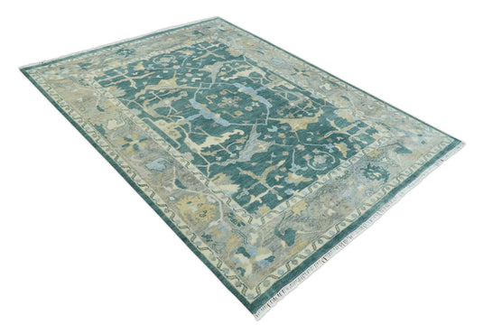 Teal and Gray, Vintage Hand Knotted, Antique Turkish Oushak 5x8, 6x9, 8x10, 9x12, 10x14, 12x15 Wool Rug, Living Room | CP1019