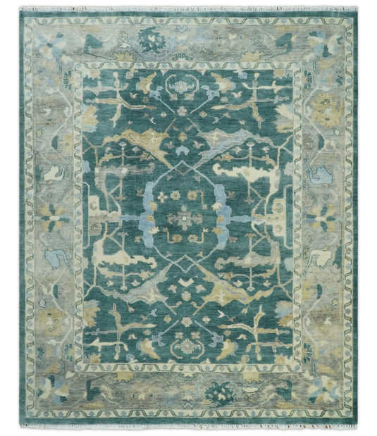 Teal and Gray, Vintage Hand Knotted, Antique Turkish Oushak 5x8, 6x9, 8x10, 9x12, 10x14, 12x15 Wool Rug, Living Room | CP1019