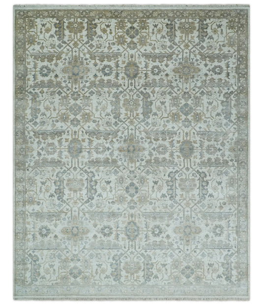 Hand Knotted Bamboo Silk Ivory, Grey and Beige Traditional Antique Oushak area rug| CP1070810