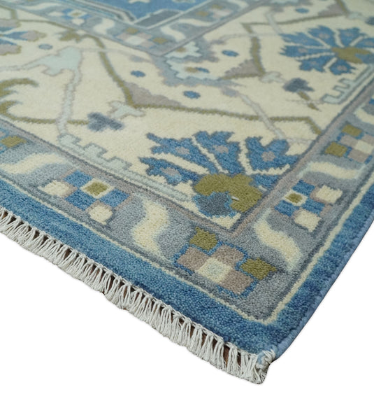 Hand Knotted Blue and Beige Traditional Vintage Oushak Wool area Rug | CP1082912