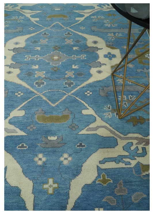 Hand Knotted Blue and Beige Traditional Vintage Oushak Wool area Rug | CP1082912