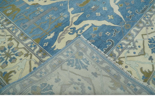 Hand Knotted Blue and Beige Traditional Vintage Oushak Wool area Rug | CP1082912