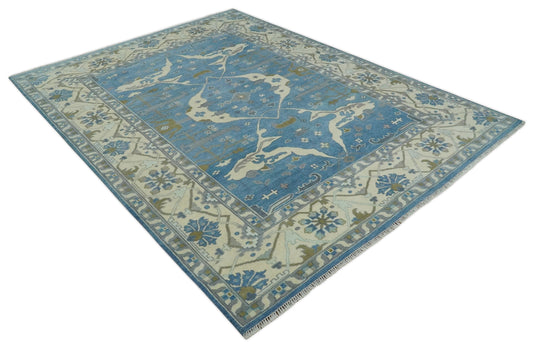 Hand Knotted Blue and Beige Traditional Vintage Oushak Wool area Rug | CP1082912