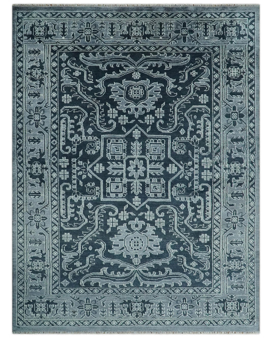 Hand Knotted Charcoal, Grey and Silver Traditional Vintage Oushak Wool area Rug | CP1083912