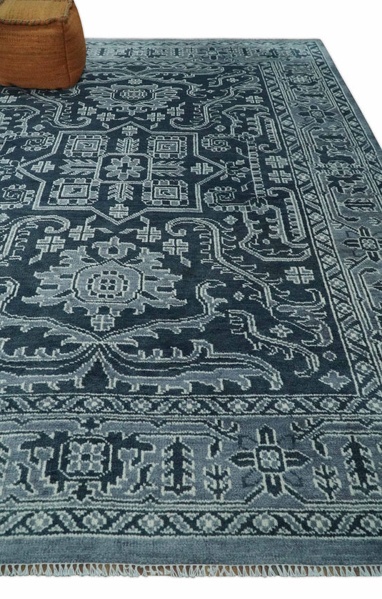 Hand Knotted Charcoal, Grey and Silver Traditional Vintage Oushak Wool area Rug | CP1083912