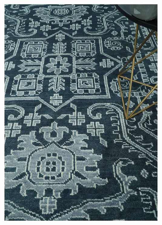 Hand Knotted Charcoal, Grey and Silver Traditional Vintage Oushak Wool area Rug | CP1083912