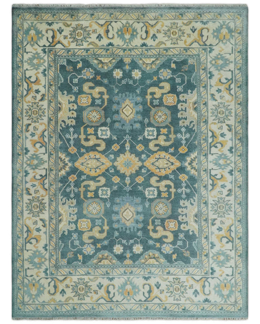 Hand Knotted Blue, Ivory, Beige Traditional Antique Oushak Wool area Rug | CP1084912