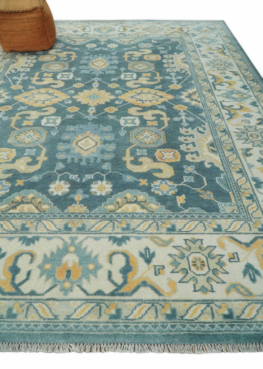 Hand Knotted Blue, Ivory, Beige Traditional Antique Oushak Wool area Rug | CP1084912