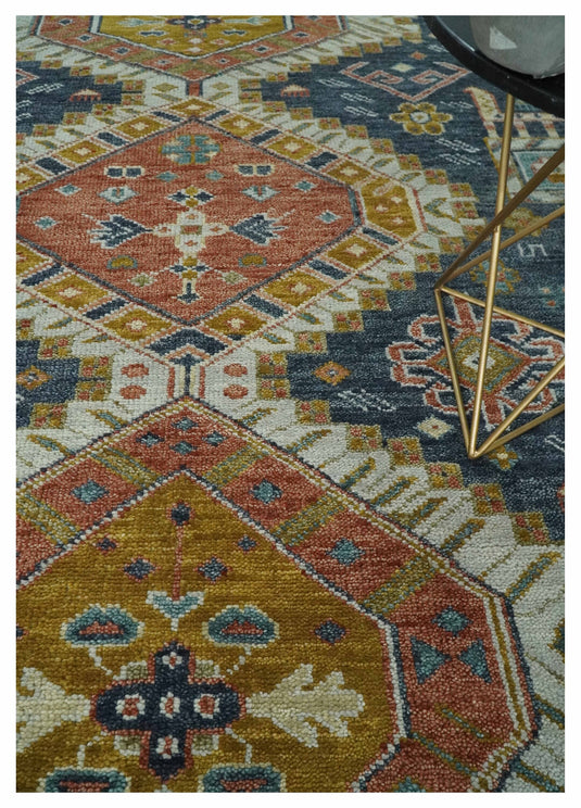 Fine Hand knotted Grey, Rust and Gold Oriental wool Area Rug | CP1087