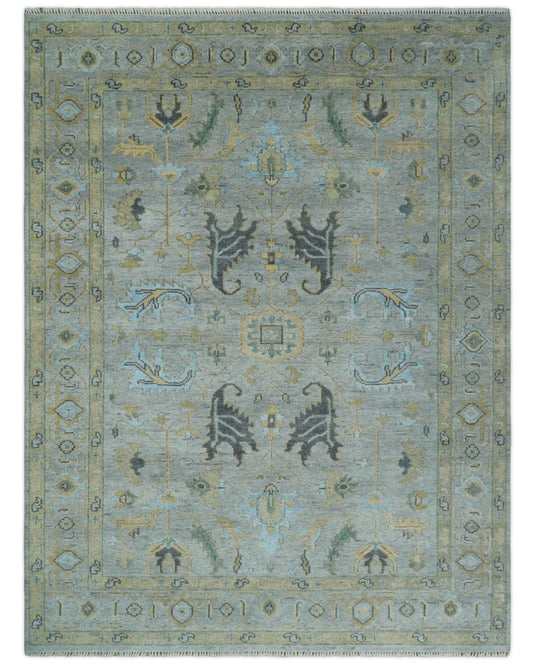 Hand Knotted Silver and Beige Antique Oushak Wool area Rug | CP1092912