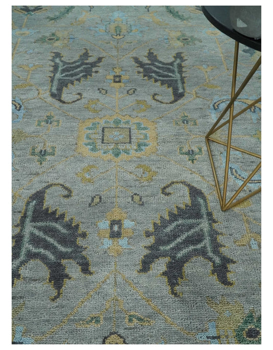 Hand Knotted Silver and Beige Antique Oushak Wool area Rug | CP1092912