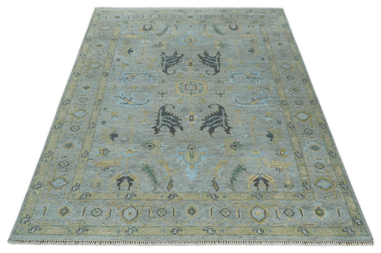 Hand Knotted Silver and Beige Antique Oushak Wool area Rug | CP1092912