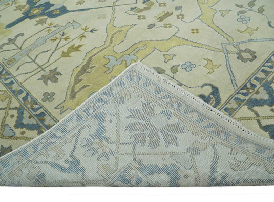 Hand Knotted Beige and Blue Antique Oushak Wool area Rug | CP1093912