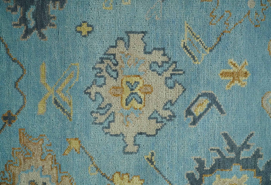 Hand Knotted Blue and Beige Antique Oushak Wool area Rug | CP1094912