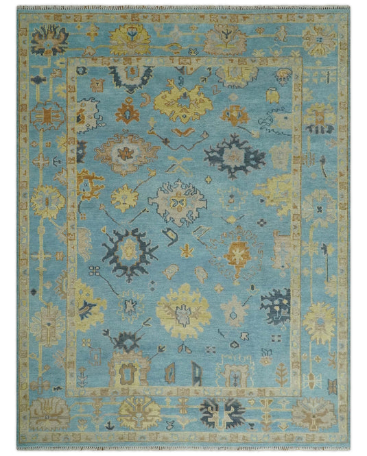 Hand Knotted Blue and Beige Antique Oushak Wool area Rug | CP1094912