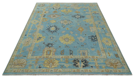 Hand Knotted Blue and Beige Antique Oushak Wool area Rug | CP1094912