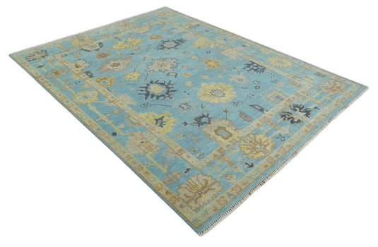 Hand Knotted Blue and Beige Antique Oushak Wool area Rug | CP1094912