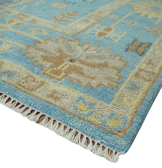 Hand Knotted Blue and Beige Antique Oushak Wool area Rug | CP1094912