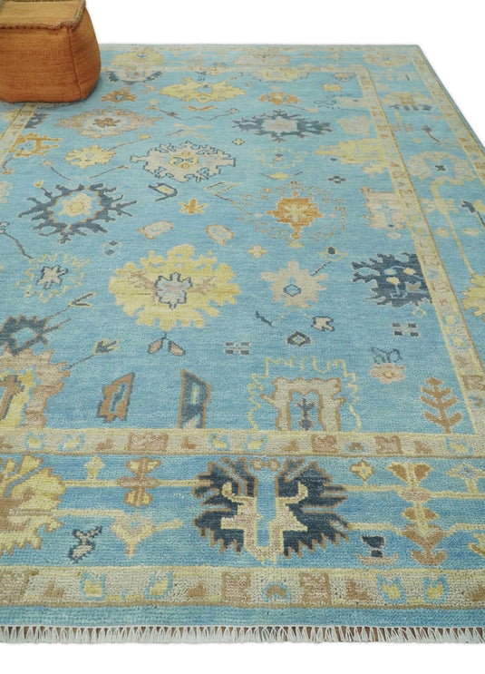 Hand Knotted Blue and Beige Antique Oushak Wool area Rug | CP1094912