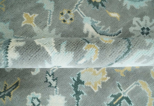 Hand Knotted Vintage Oriental Traditional Grey and Ivory Oushak Wool Area Rug | CP1101810