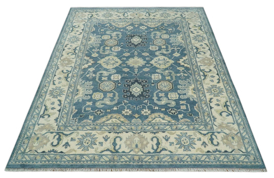 Hand Knotted Oriental Blue and Beige Traditional Oushak Wool Area Rug | CP1103810