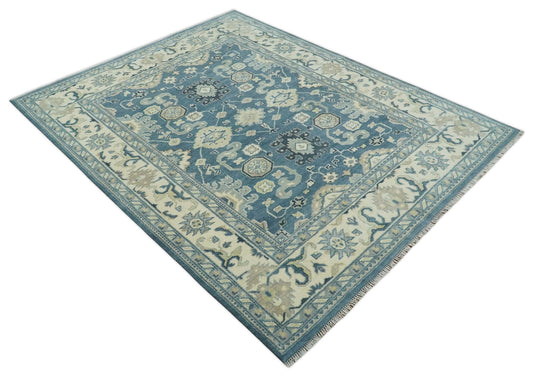 Hand Knotted Oriental Blue and Beige Traditional Oushak Wool Area Rug | CP1103810