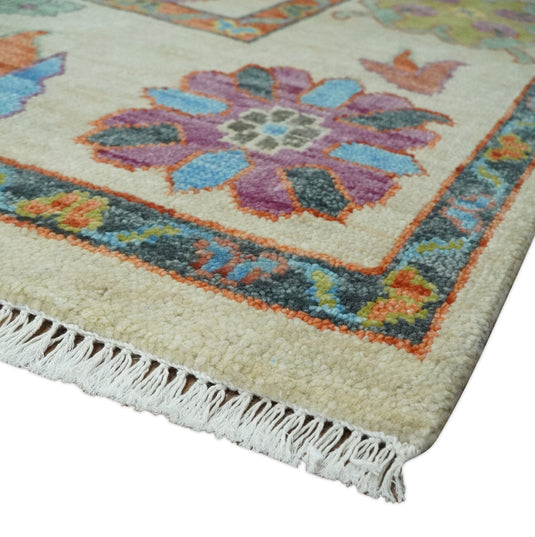 Hand Knotted Ivory, Rust and Grey traditional Oushak wool area rug |CP979