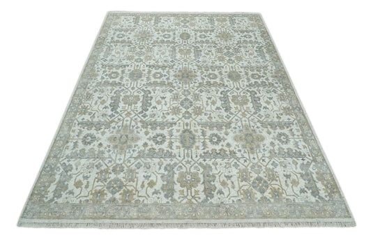 Hand Knotted Bamboo Silk Ivory, Grey and Beige Traditional Antique Oushak area rug| CP1070810