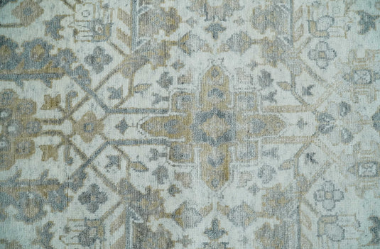 Hand Knotted Bamboo Silk Ivory, Grey and Beige Traditional Antique Oushak area rug| CP1070810