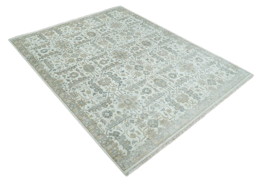 Hand Knotted Bamboo Silk Ivory, Grey and Beige Traditional Antique Oushak area rug| CP1070810