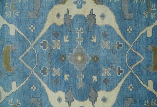 Hand Knotted Blue and Beige Traditional Vintage Oushak Wool area Rug | CP1082912