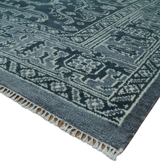 Hand Knotted Charcoal, Grey and Silver Traditional Vintage Oushak Wool area Rug | CP1083912