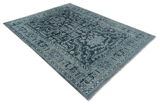 Hand Knotted Charcoal, Grey and Silver Traditional Vintage Oushak Wool area Rug | CP1083912