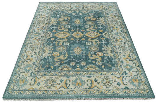 Hand Knotted Blue, Ivory, Beige Traditional Antique Oushak Wool area Rug | CP1084912