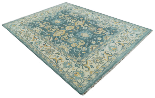 Hand Knotted Blue, Ivory, Beige Traditional Antique Oushak Wool area Rug | CP1084912