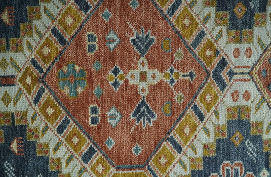 Fine Hand knotted Grey, Rust and Gold Oriental wool Area Rug | CP1087