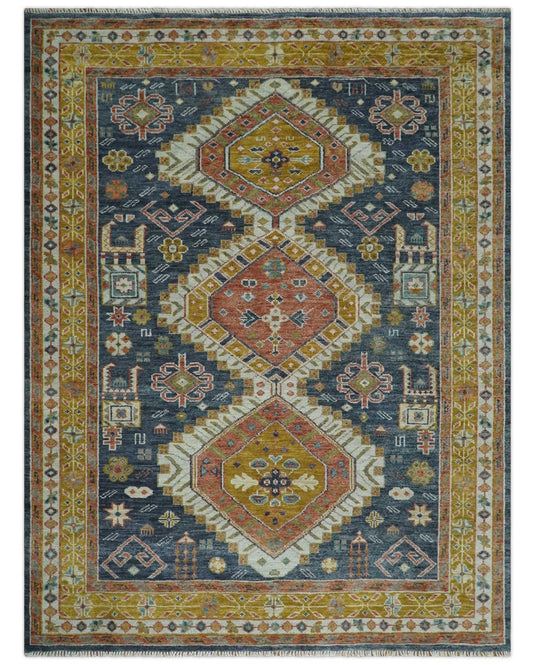 Fine Hand knotted Grey, Rust and Gold Oriental wool Area Rug | CP1087