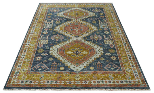 Fine Hand knotted Grey, Rust and Gold Oriental wool Area Rug | CP1087