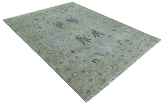 Hand Knotted Silver and Beige Antique Oushak Wool area Rug | CP1092912